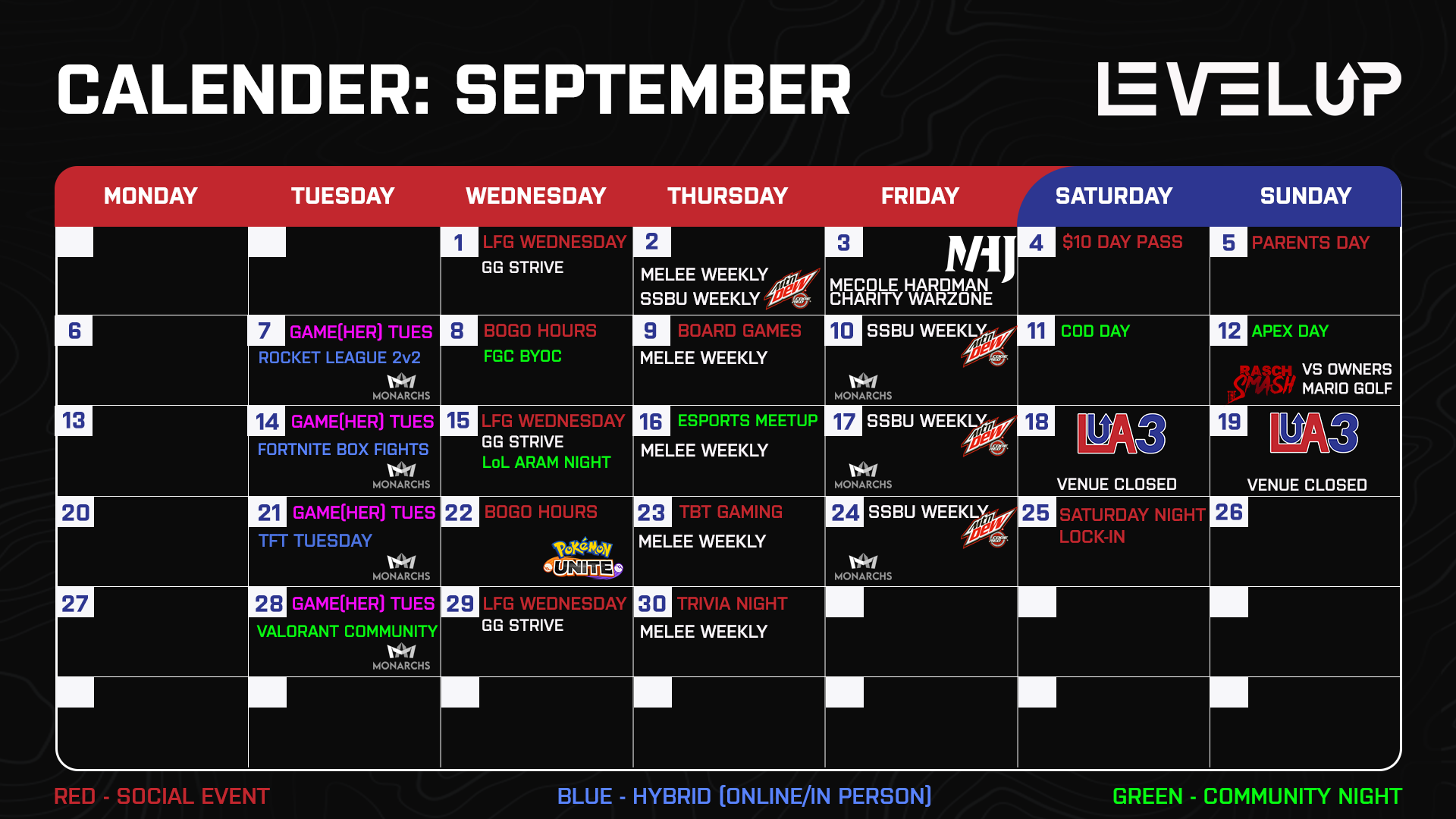 LEVELUP has a calendar full of esports events