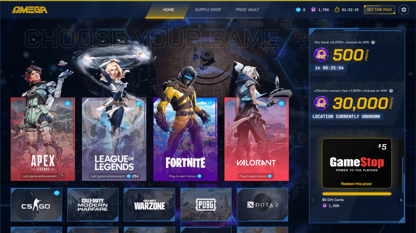 OMEGA client Home screen
