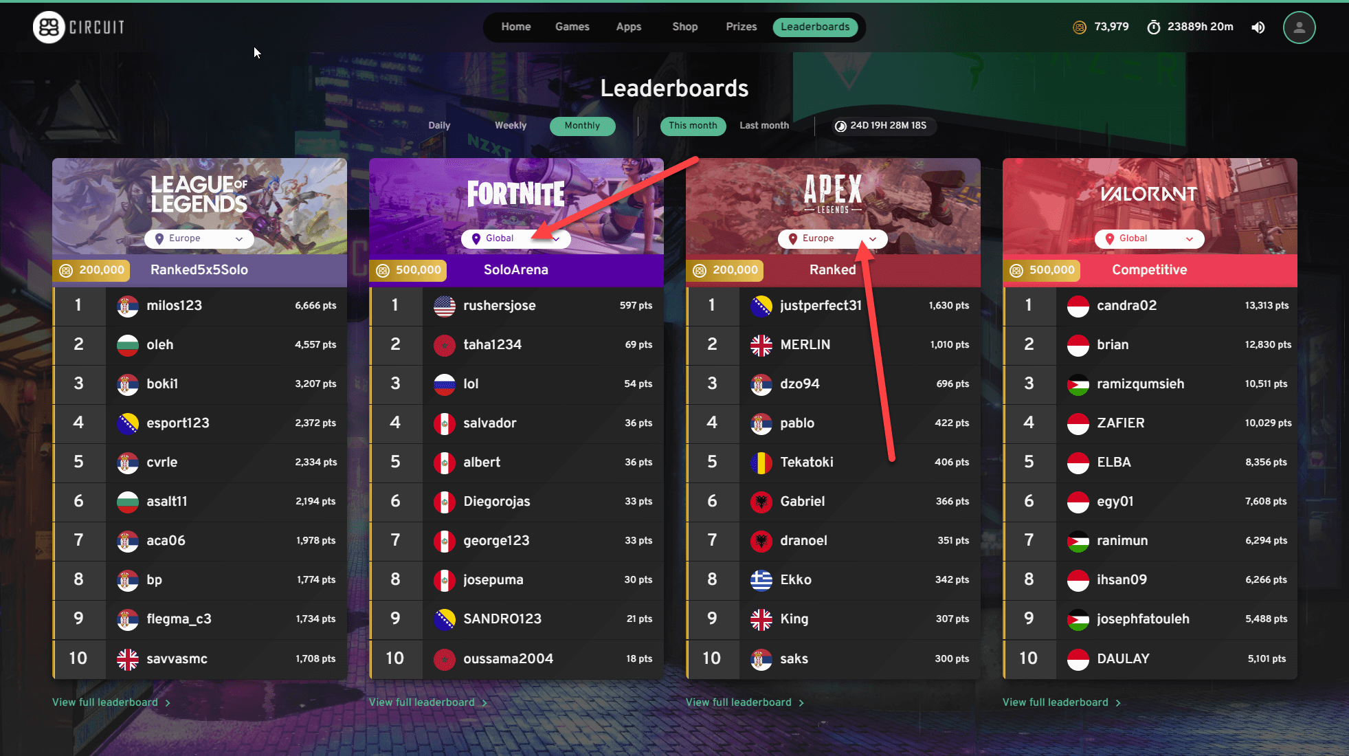 You can also choose to enable regional or global leaderboards
