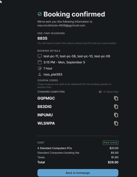 booking summary screen