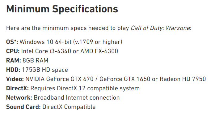 PC System Requirements for Call of Duty: Warzone