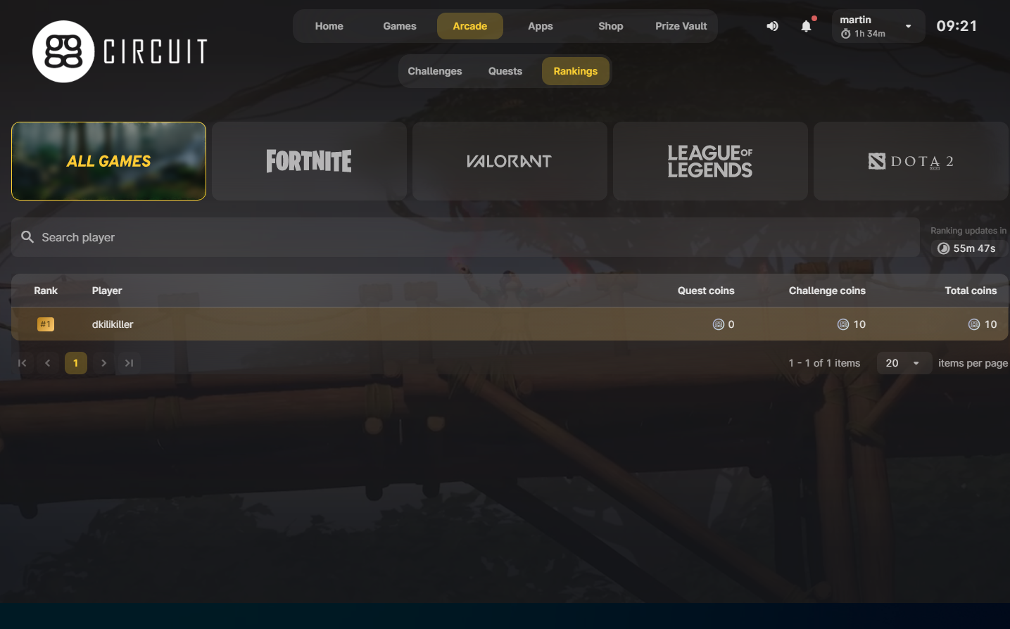 Arcade Rankings screen