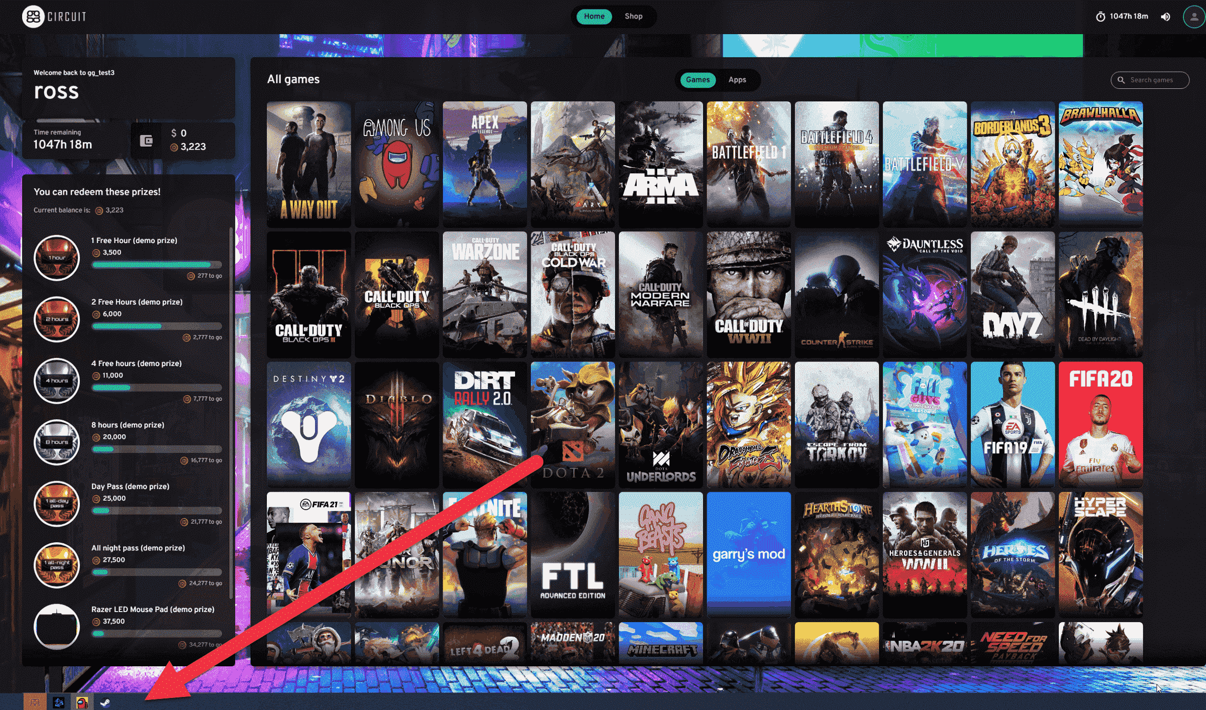 Windows Explorer taskbar in the ggLeap client user interface